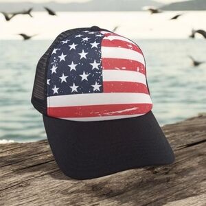 Vintage Style USA Flag Trucker Hat  Americana Vibes